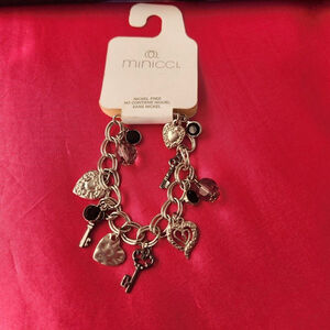 Keys 2 My Heart Charmed Silver Tone Bracelet